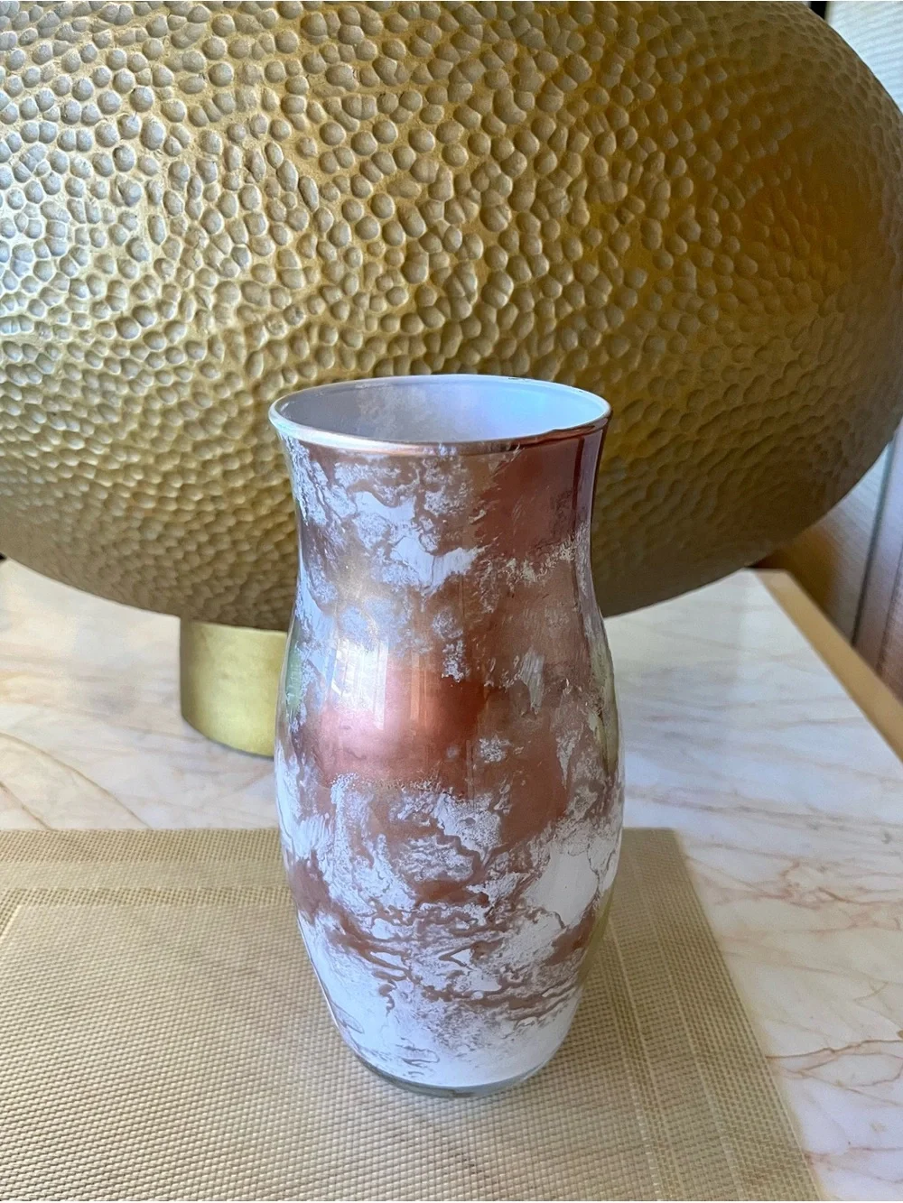 Decorative Metallic Gold and White Glass Vase - Home Accents